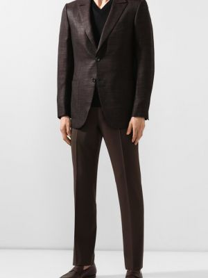Шелковый шерстяной пиджак Zegna Couture коричневый