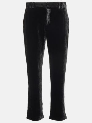 Žametne ravne hlače iz rebrastega žameta Balmain črna