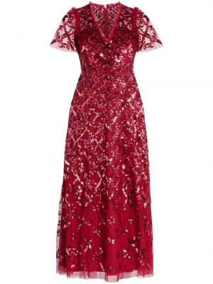 Sukienka koktajlowa z cekinami z dekoltem w serek Needle & Thread czerwona