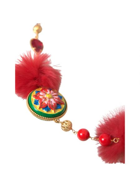Cinturón de cuero de cristal Dolce & Gabbana rojo