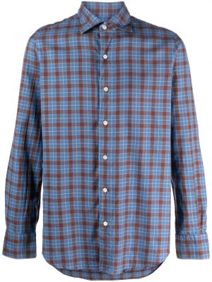 Chemise en coton à carreaux Finamore 1925 Napoli bleu