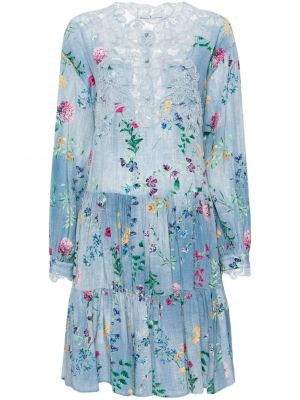 Kvetinové hodvábne mini šaty s potlačou Ermanno Scervino modrá