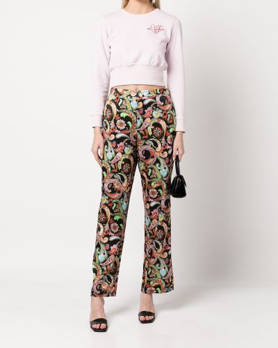 Hedvábné rovné kalhoty s potiskem s paisley potiskem Fleur Du Mal
