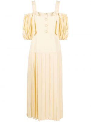 Plisované midi šaty s mašlí Alessandra Rich žluté