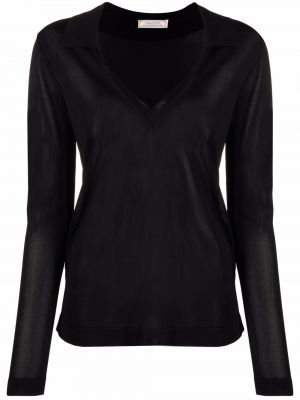 Pletené dlouhý svetr s výstřihem do v s dlouhými rukávy Nina Ricci - černá