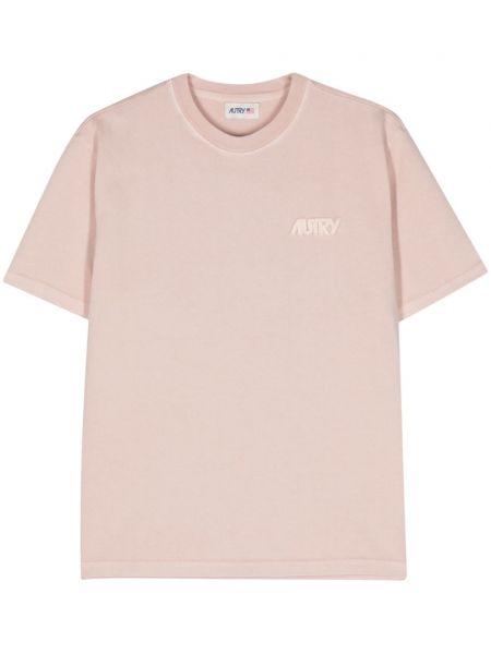 Памучна тениска бродирана Autry розово