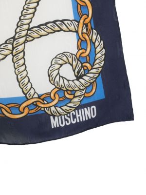 Hedvábný šál s potiskem Moschino modrý