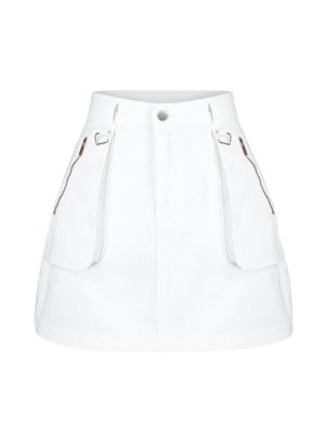 Дънкова пола с цип Trendyol бяло