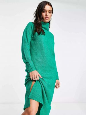 Платье миди с высоким воротником Pieces зеленое