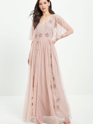 Длинное платье в цветочек с коротким рукавом Maya розовое