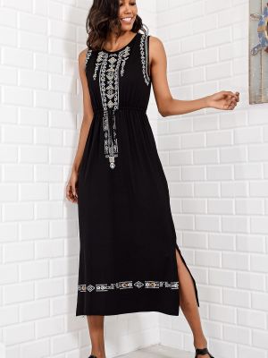 Haftowana sukienka z nadrukiem Trend Alaçatı Stili czarna