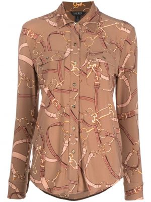 Košeľa s potlačou Lauren Ralph Lauren hnedá