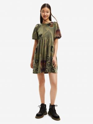 Bavlněné šaty s abstraktním vzorem Desigual - khaki