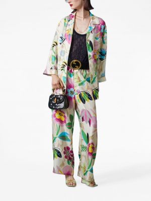 Mustriline lilleline siidist püksid Gucci valge
