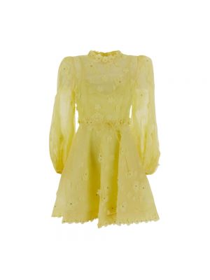 Lniana sukienka mini relaxed fit Zimmermann żółta