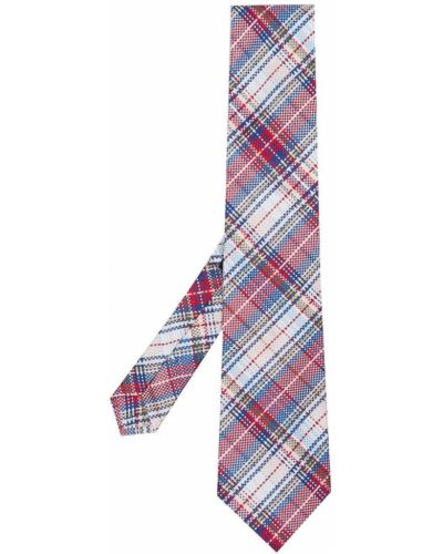 Kockovaná hodvábna kravata s potlačou Etro biela
