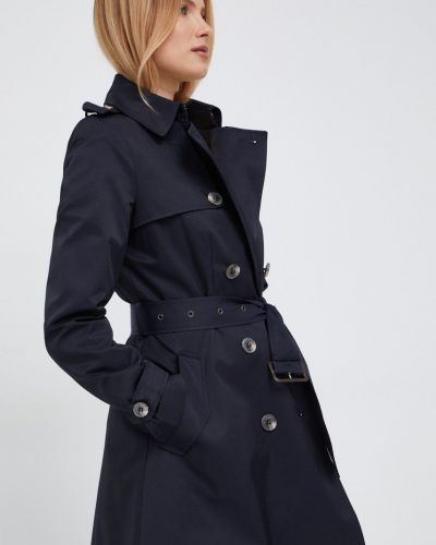 Trench kabát Lauren Ralph Lauren dámský, tmavomodrá barva, přechodný, dvouřadový
