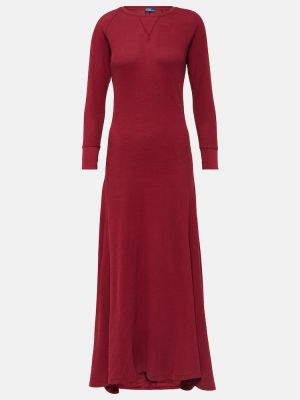 Памучна миди рокля Polo Ralph Lauren червено
