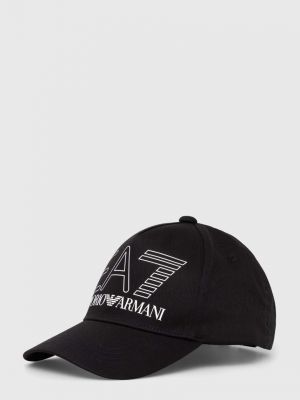 Памучна шапка с козирки с принт Ea7 Emporio Armani черно