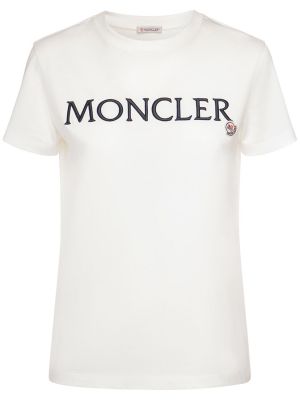 Bavlnené tričko s výšivkou Moncler biela