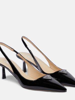 Кожени полуотворени обувки с отворена пета Prada черно