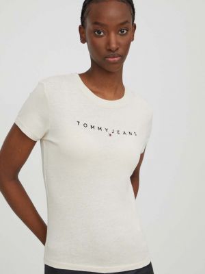 Koszulka bawełniana Tommy Jeans beżowa