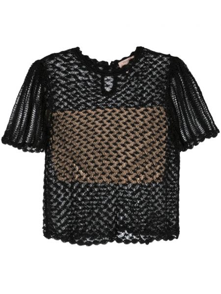 T-shirt avec perles en tricot ajouré Twinset noir