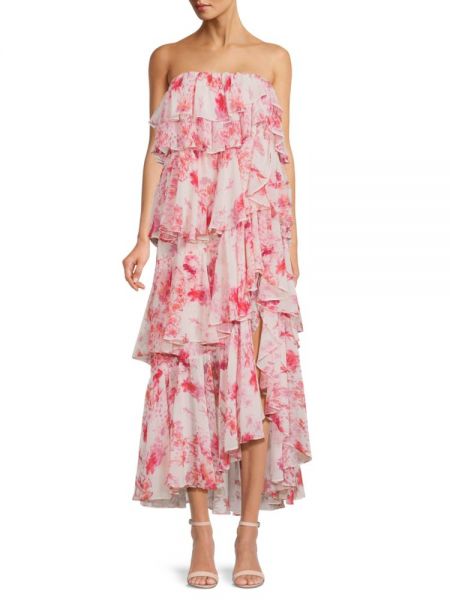 Многоярусное платье макси без бретелек с цветочным принтом Aphrodite Misa Los Angeles, Abstract Rose