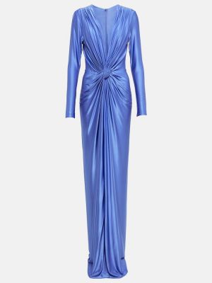 Satynowa sukienka długa Costarellos niebieska