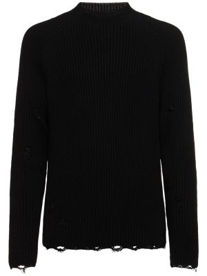 Βαμβακερός πουλόβερ με φθαρμένο εφέ Mm6 Maison Margiela μαύρο