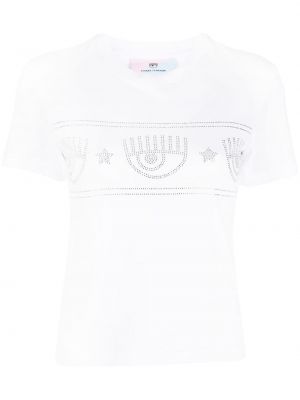 Koszulka bawełniana z kryształkami Chiara Ferragni biała