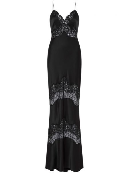 Μεταξωτή βραδινό φόρεμα με δαντέλα Rebecca Vallance μαύρο