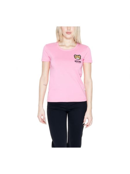 Koszulka z nadrukiem z krótkim rękawem Moschino różowa