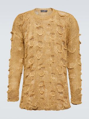 Przezroczysty lniany sweter z przetarciami Dolce&gabbana beżowy