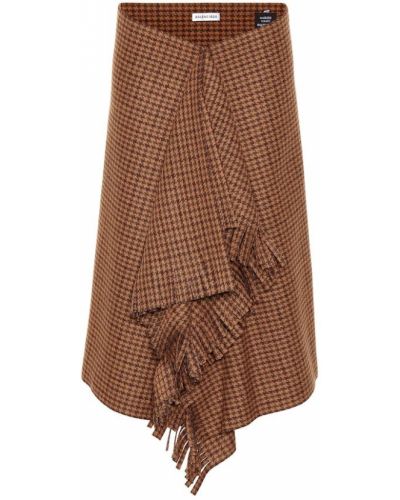 Jupe mi-longue en laine à carreaux Balenciaga marron