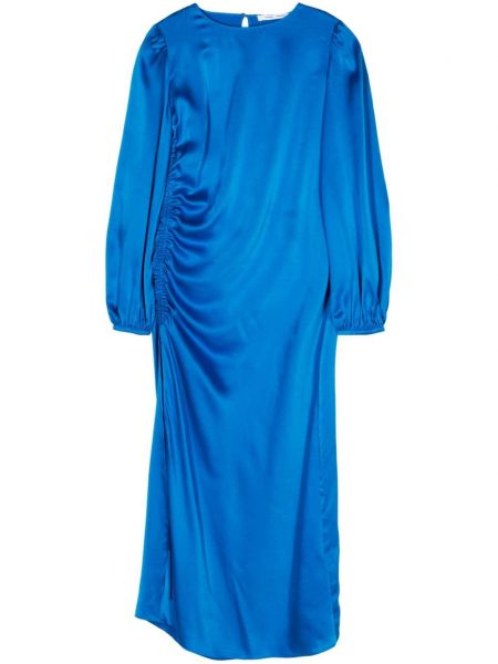 Jedwabny sukienka midi Samsoe Samsoe niebieski