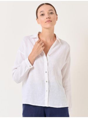 Μακρυμάνικο λινό πουκάμισο από λυγαριά Jimmy Key λευκό