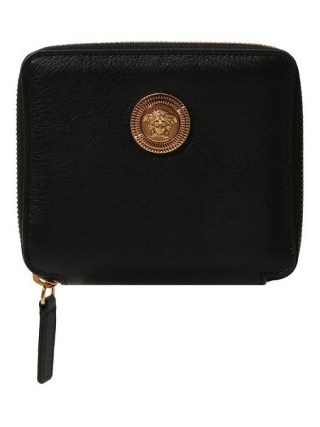 Кожаный кошелек для монет Versace черный