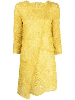 Асиметрична коктейлна рокля на цветя с дантела Ermanno Scervino жълто