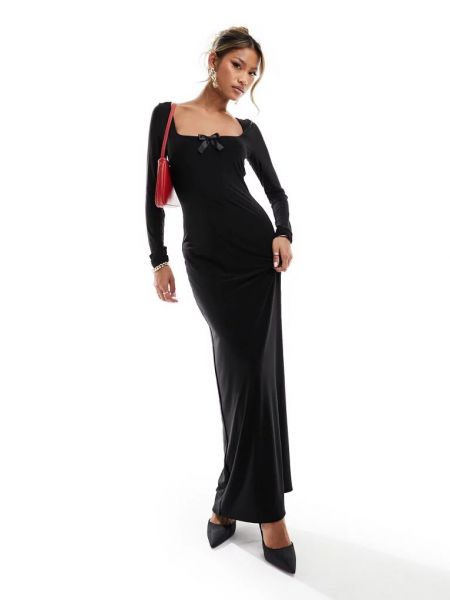 Элегантное длинное платье с бантом с квадратным вырезом Fashionkilla черное