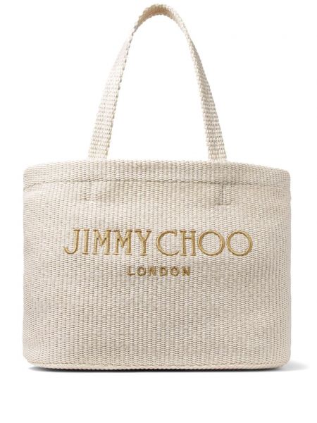 Плажна чанта бродирани Jimmy Choo бяло