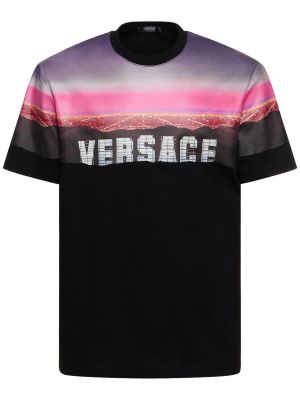 T-shirt di cotone con stampa Versace nero