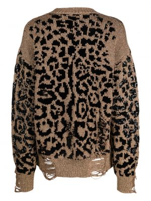 Raštuotas megztinis su nubrozdinimais leopardinis Roberto Cavalli auksinė