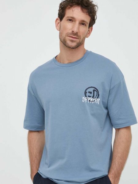 Bavlněné tričko s potiskem Drykorn modré