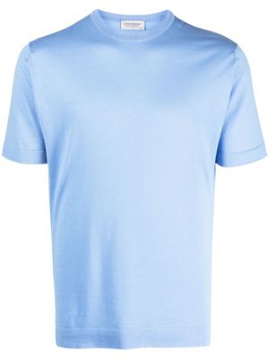 Βαμβακερή μπλούζα με στρογγυλή λαιμόκοψη John Smedley μπλε