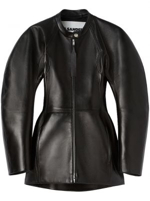 Přiléhavá kožená bunda Jil Sander černá