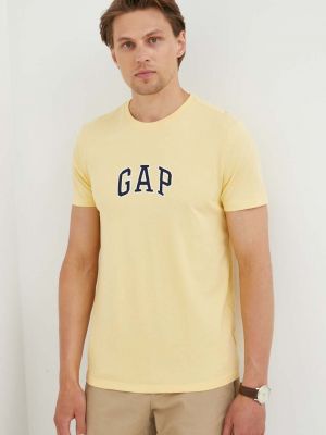 Памучна тениска с дълъг ръкав с апликация Gap жълто