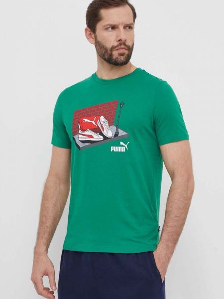 Koszulka bawełniana z nadrukiem Puma zielona