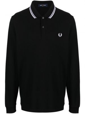Medvilninis siuvinėtas polo marškinėliai Fred Perry juoda