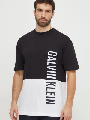 Памучна тениска с дълъг ръкав с принт Calvin Klein черно